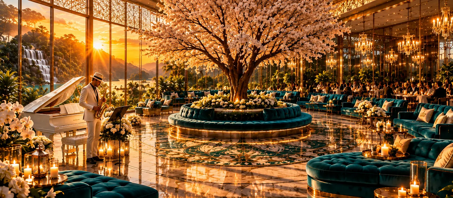 Encontro em família durante a golden hour, com música e vista para a natureza