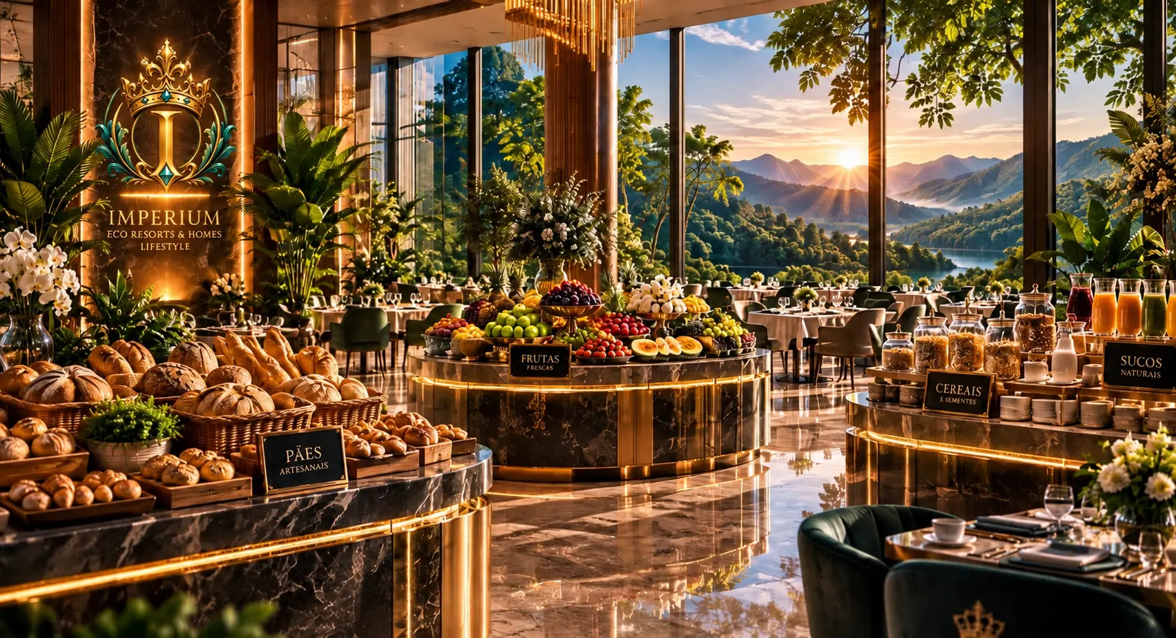 Café da manhã em meio à natureza ao amanhecer